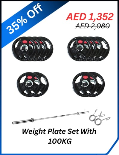 fitmate-rubber-weight-plate-set-with-7-ft-olympic-bar-100-kg