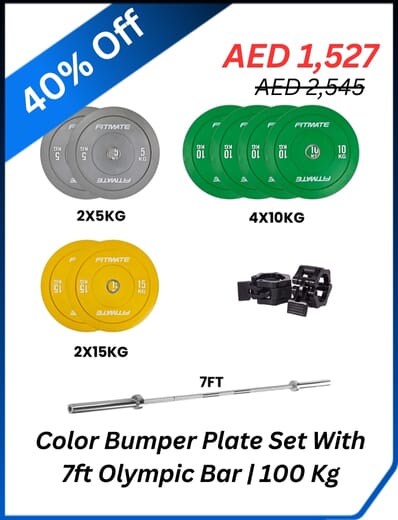 fitmate-color-bumper-plate-set-with-7ft-olympic-bar-100-kg