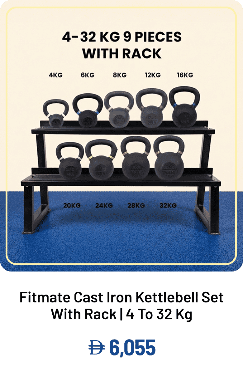 Fitmate Cast Iron Kettlebell Set With Rack | 4 To 32 Kg