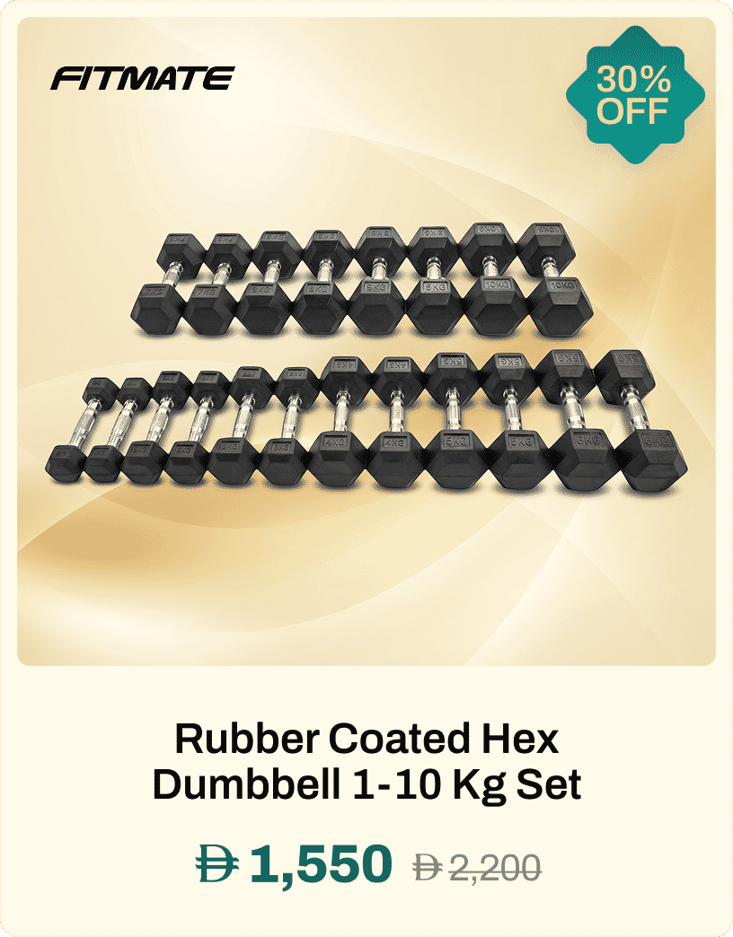 Fitmate Rubber Coated Hex Dumbbell 1-10 Kg Set