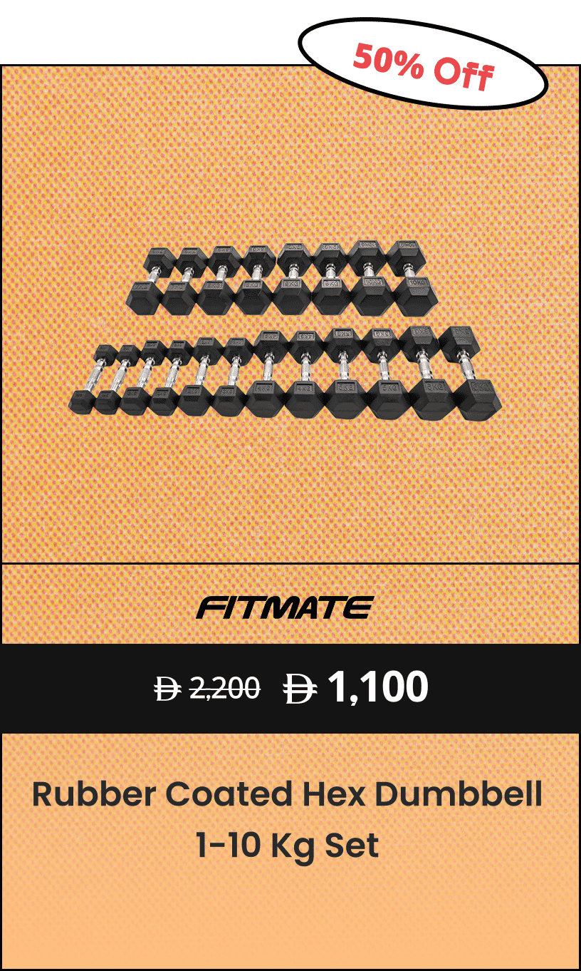 Fitmate Rubber Coated Hex Dumbbell 1-10 Kg Set