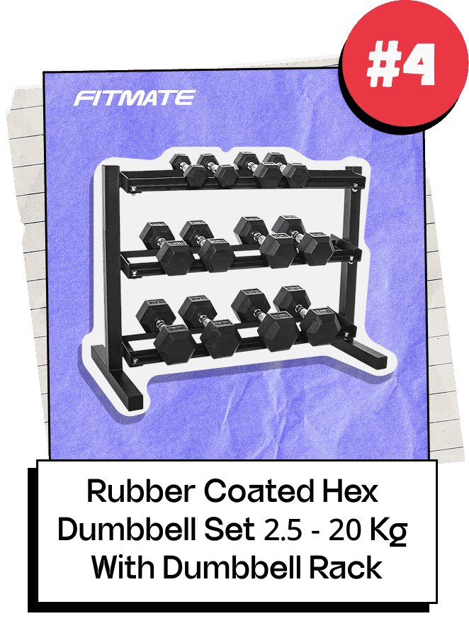 Rubber Coated Hex Dumbbell Set 2.5 - 20 Kg With Dumbbell Rack