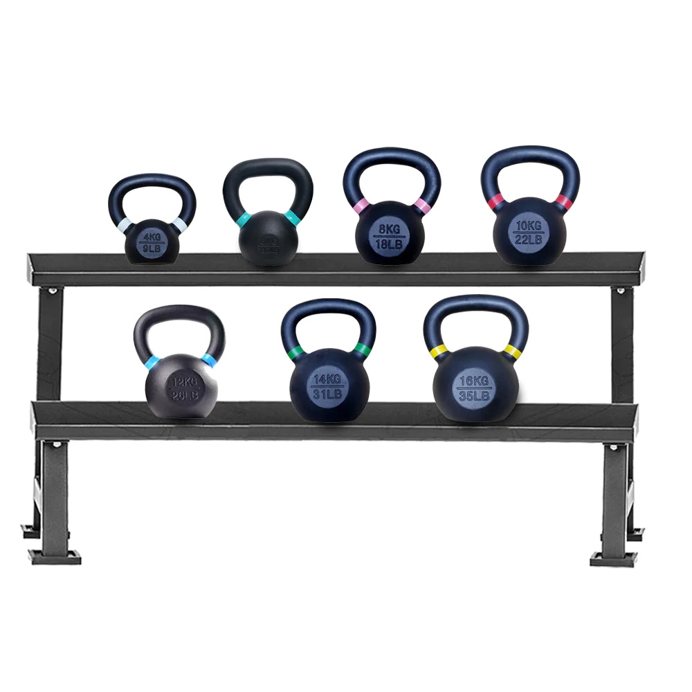 1441 Fitness Powder Coated Kettlebell - 4 Kg to 16 Kg - 7 Pcs Set With 2 Tier Rack