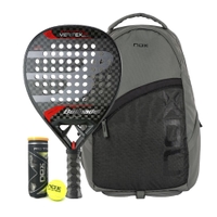Bullpadel Vertex 04 Hybrid 2024 Padel Racket + Nox Street Backpack Padel Bag Grey + NOX PRO Titanium 3 Padel Balls Can