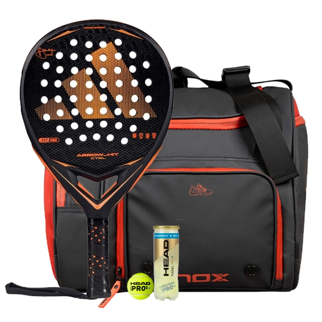 Adidas Arrow Hit Ctrl 3.5 2026 Padel Racket + NOX Luxury Open Series Padel Bag Black & Red Combo