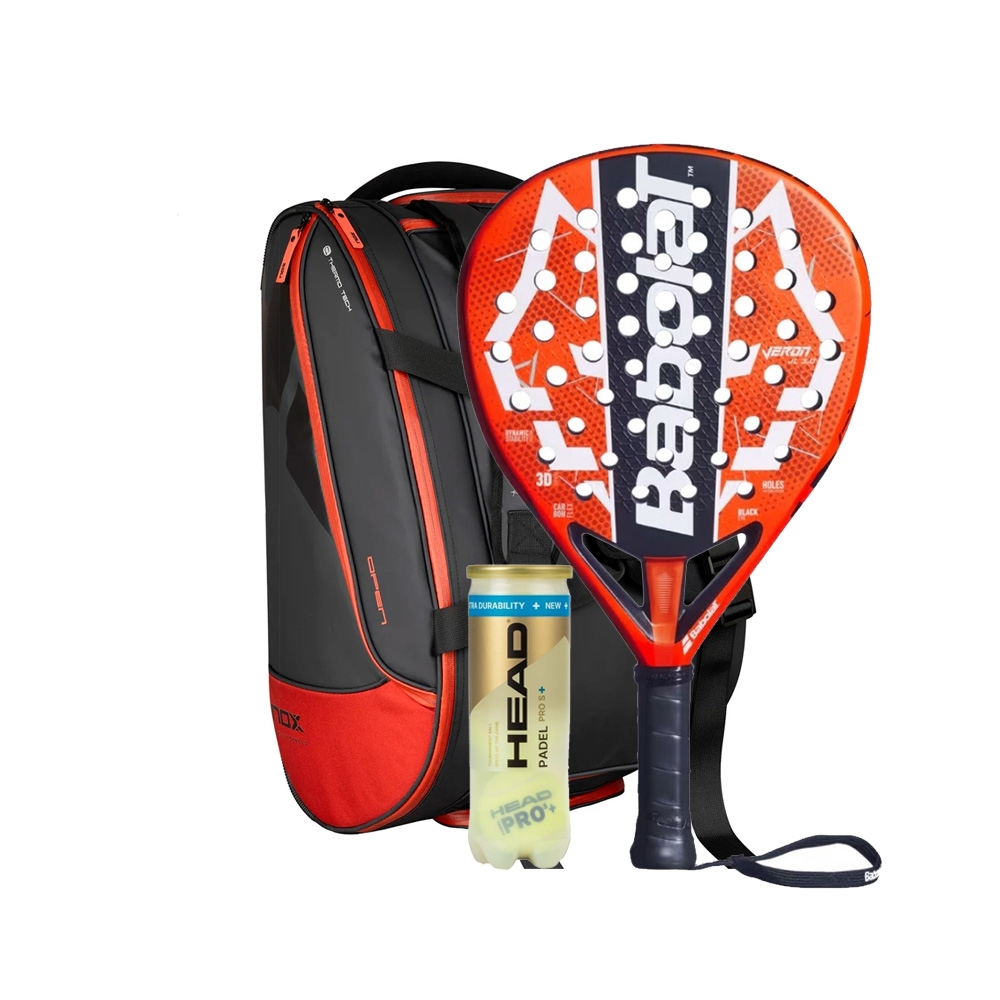 Babolat Technical Veron 3.0 2026 Padel Racket + Nox Luxury Open Series Padel Bag Black & Red Combo