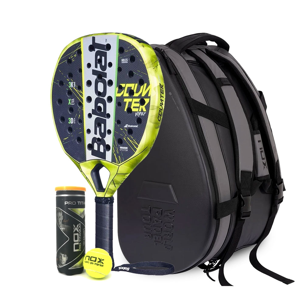 Babolat Counter Viper 2022 Padel Racket + NOX Master Series Padel Bag + Pro Titanium 3 Padel Balls