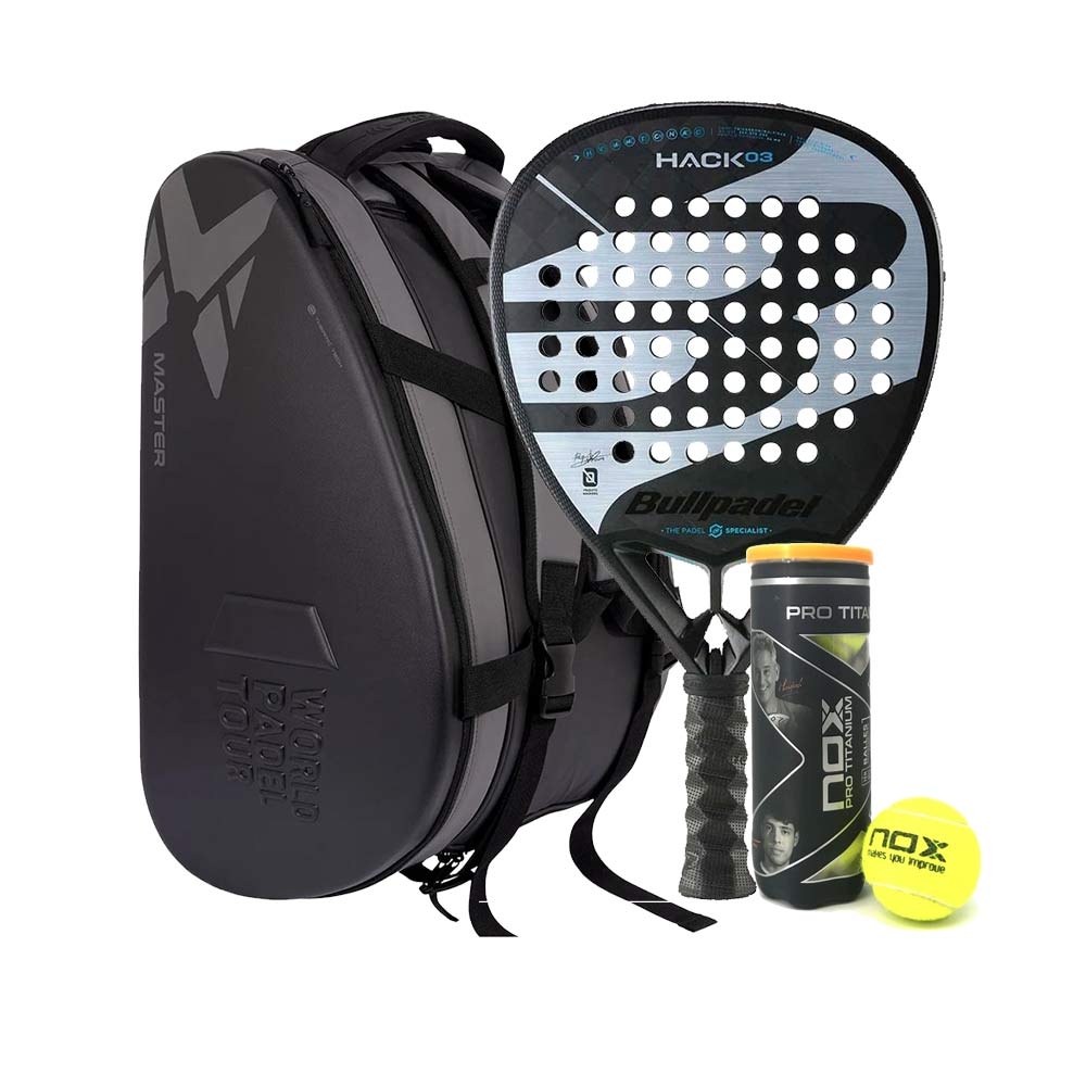 Bullpadel Hack 03 2023 Padel Racket + NOX Padel Bag + 3 Padel Balls