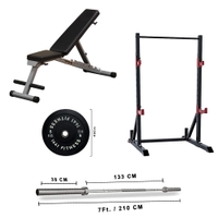 1441 Fitness Squat Rack And Body Solid Powerline Bench with 84 Inches Olympic Barbell and Black Rubber Bumper Plates