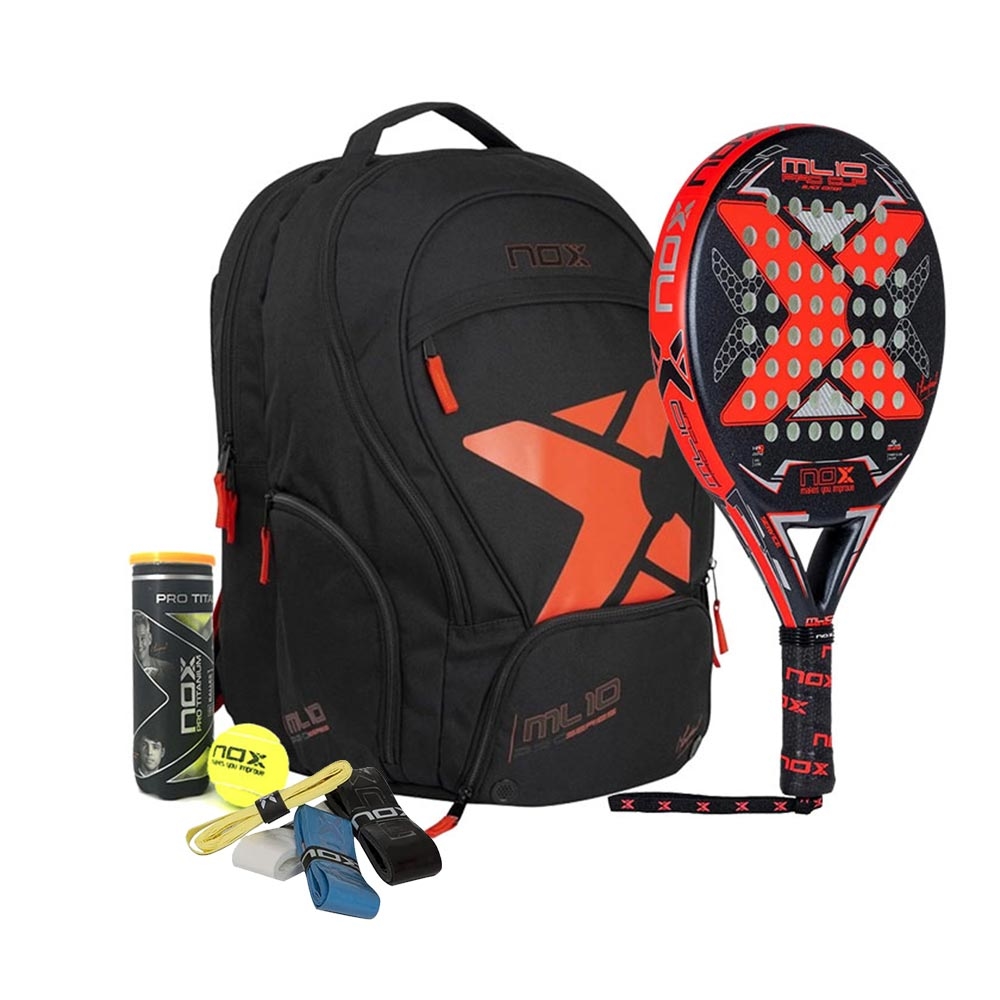 Nox ML10 Pro Cup Rough Surface Edition 2023 Padel Racket + ML10 Street Backpack+3 Padel Balls Can+ Overgrips