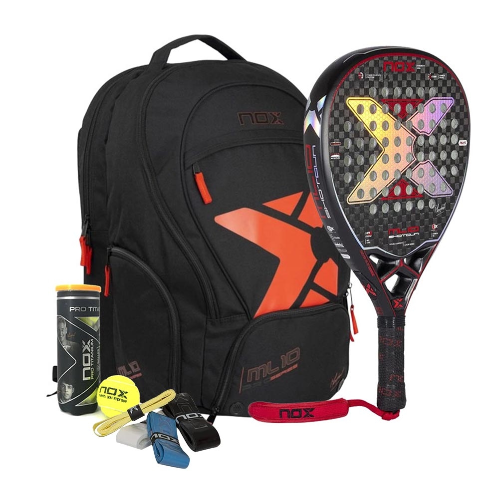 NOX ML10 Luxury SHOTGUN Padel Racket + ML10 Street Backpack+3 Padel Balls Can+ Overgrips