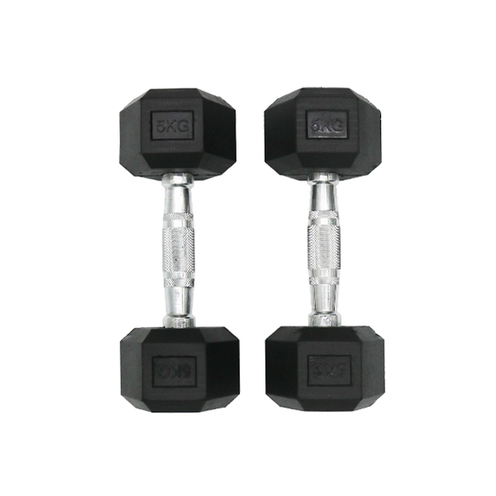 Knight Shot - Hex Rubber Dumbbell Black Cast Iron With High Grade Electroplated Handle  5Kg | Pair