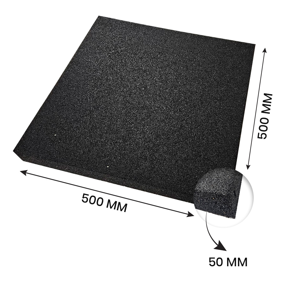 Fitmate Rubber Mat Gym Floor Tiles Black | Size 1 sqm, 50mm thickness