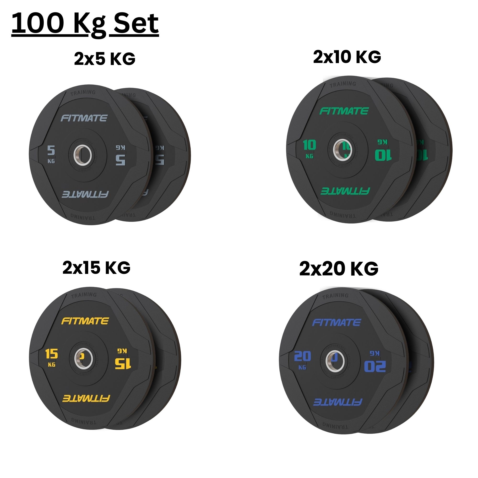 Fitmate Black Rubber Bumper Plate Set - 100 Kg