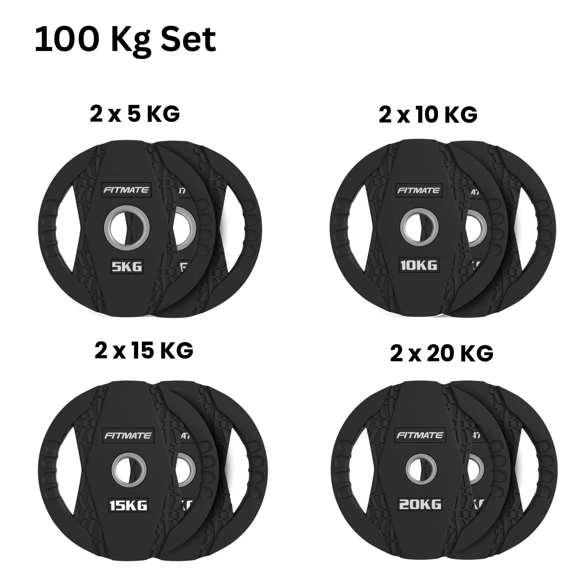 Fitmate Black Rubber Weight Plate 100 Kg Set
