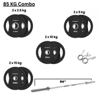 Fitmate Black Rubber Weight Plate Set With 7ft Olympic Bar - 85 Kg