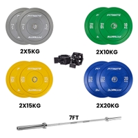 Fitmate Color Bumper Plate Set With 7ft Olympic Bar | 120 kg