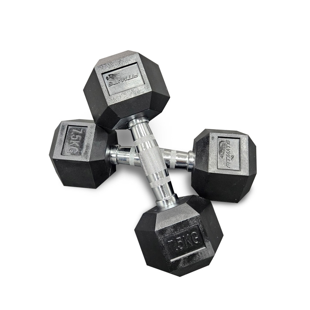 Fitmate Rubber Coated Hex Dumbbell | 10 KG Pair