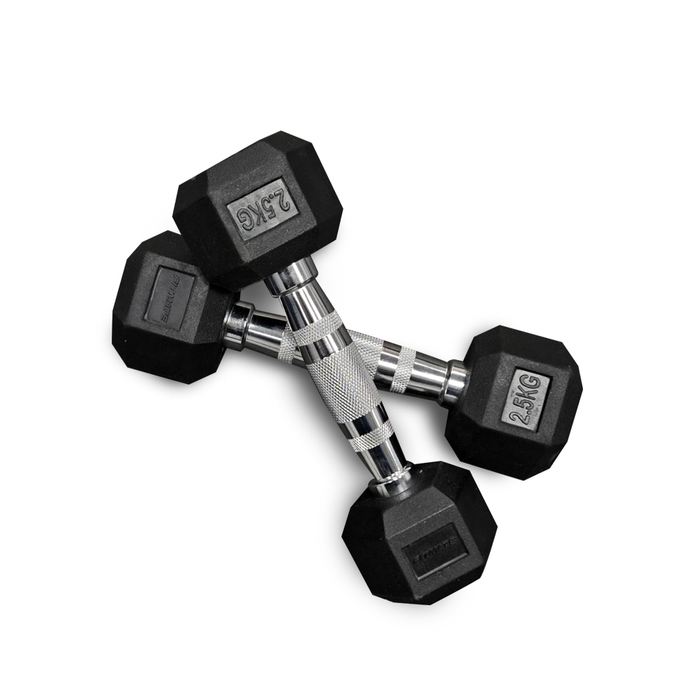 Fitmate Rubber Coated Hex Dumbbell | 2.5 KG Pair