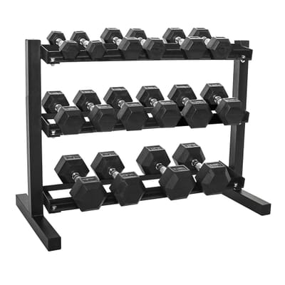 Fitmate Rubber Coated Hex Dumbbell Set 2.5 - 20 Kg with Dumbbell Rack