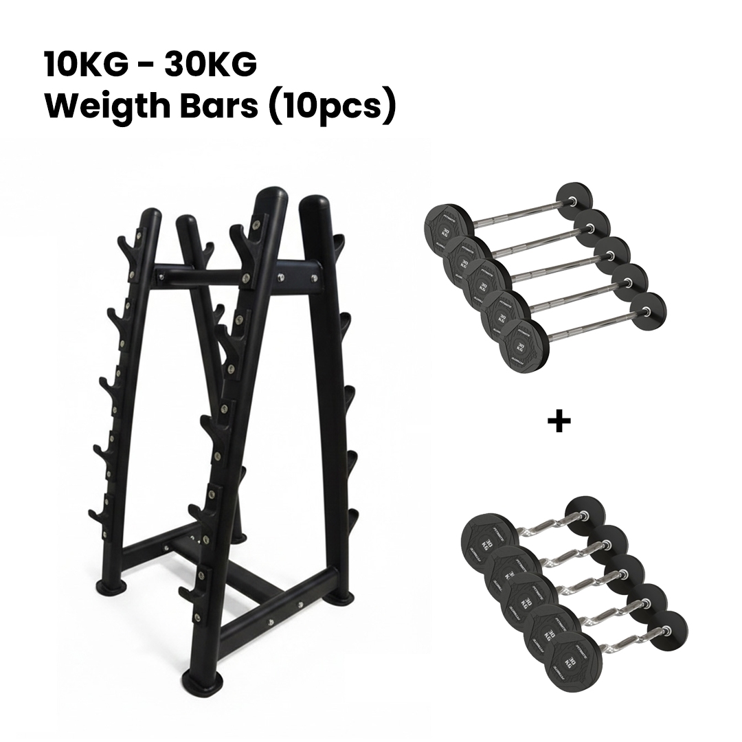 Fitmate Rubber Weight Barbell 10-30 Kg Set With Rack