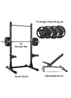 Fitmate Fitmate Squat Rack + Adjustable Bench + Fitmate PU Weight Plate + 7ft Olympic Bar Home Gym Combo