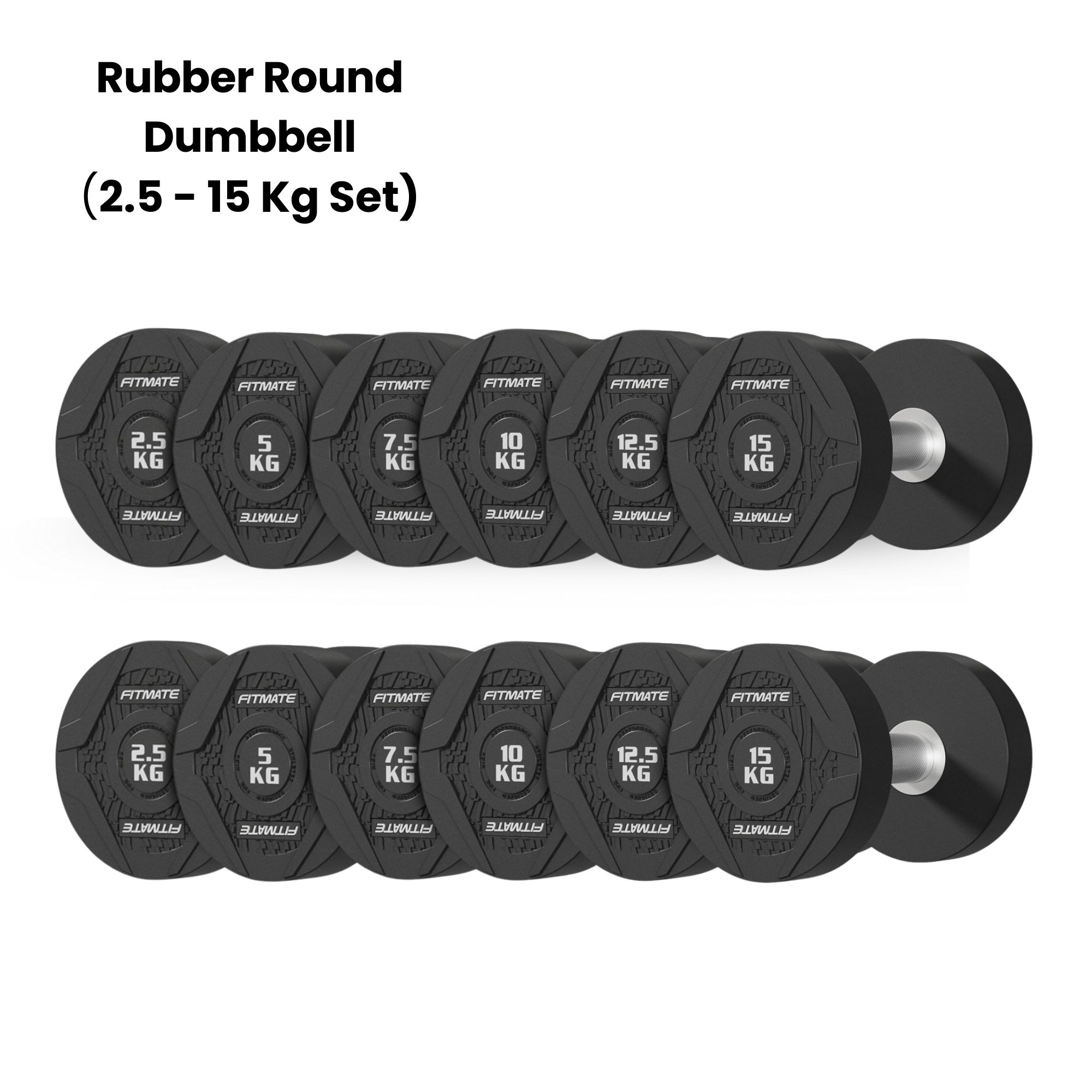 Fitmate Rubber Round Dumbbell 2.5 - 15 Kg Set