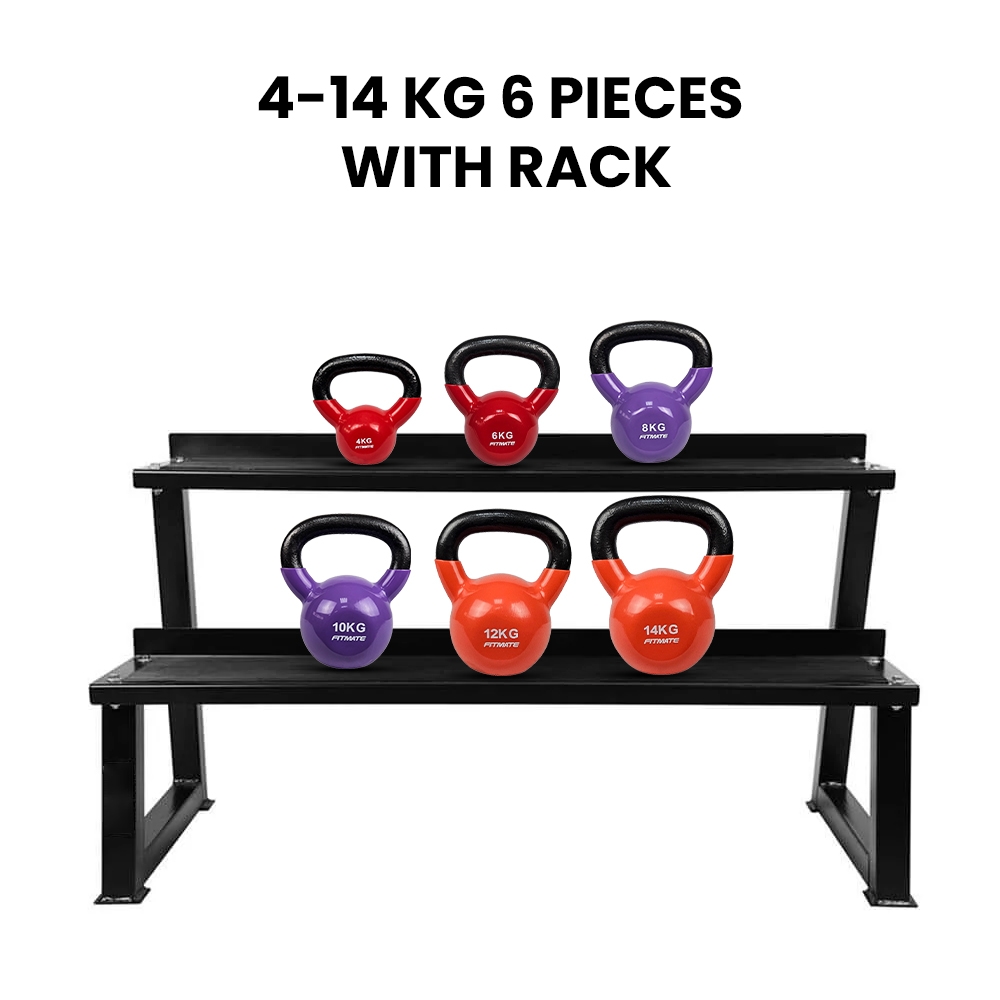 Fitmate Vinyl kettlebell Set with Rack | 4 to 14 kg