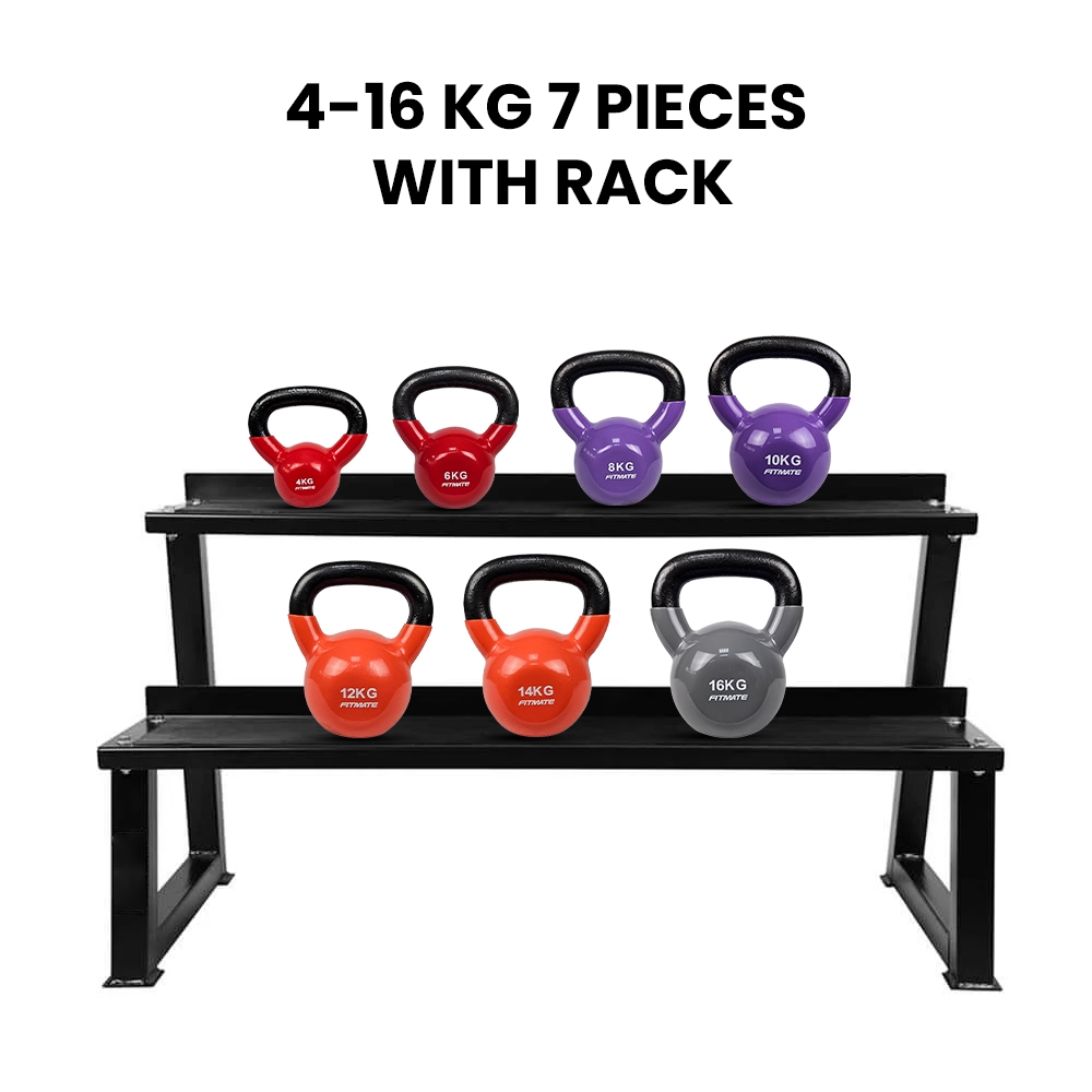 Fitmate Vinyl kettlebell Set with Rack | 4 to 16 kg