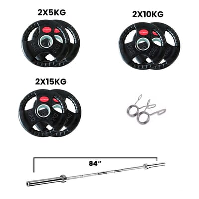 Fitmate Rubber Weight Plate Set With 7ft Olympic Bar | 80 Kg