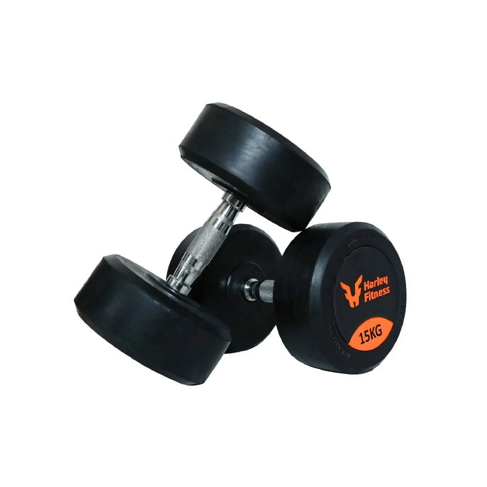 Harley Fitness - 15.00Kg Premium Rubber Coated Bouncing Round Dumbbells - Pair