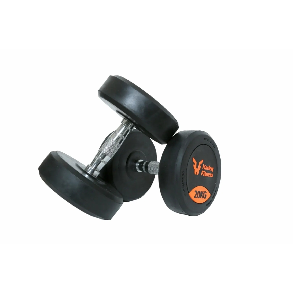 Harley Fitness - 20.00Kg Premium Rubber Coated Bouncing Round Dumbbells - Pair