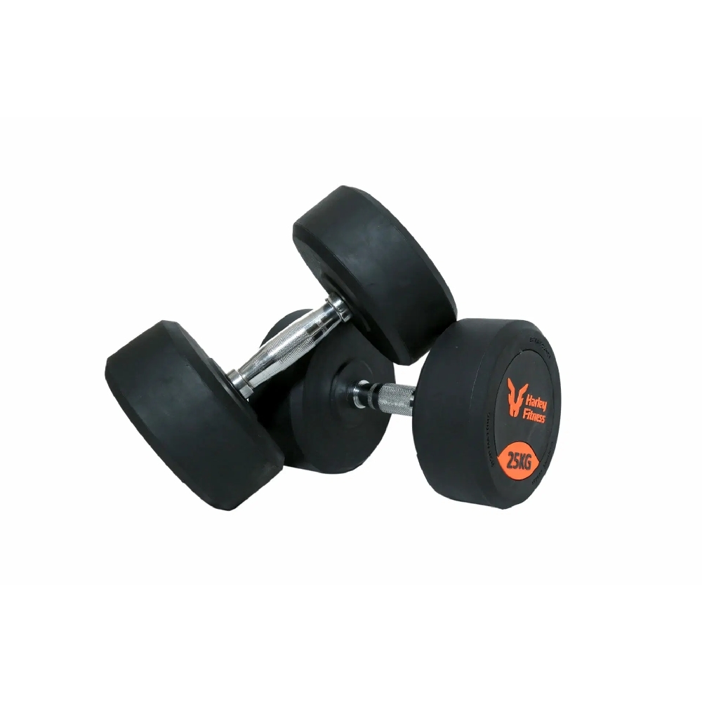 Harley Fitness - 25.00Kg Premium Rubber Coated Bouncing Round Dumbbells - Pair