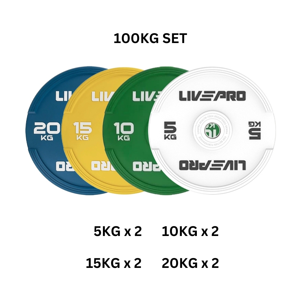 Livepro Elite Colored Rubber Bumper Plate 100Kg Set