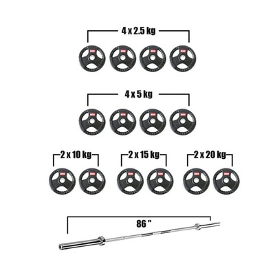 Murano Rubber Olympic Weight Plate & Barbell Set | 140 Kg Black