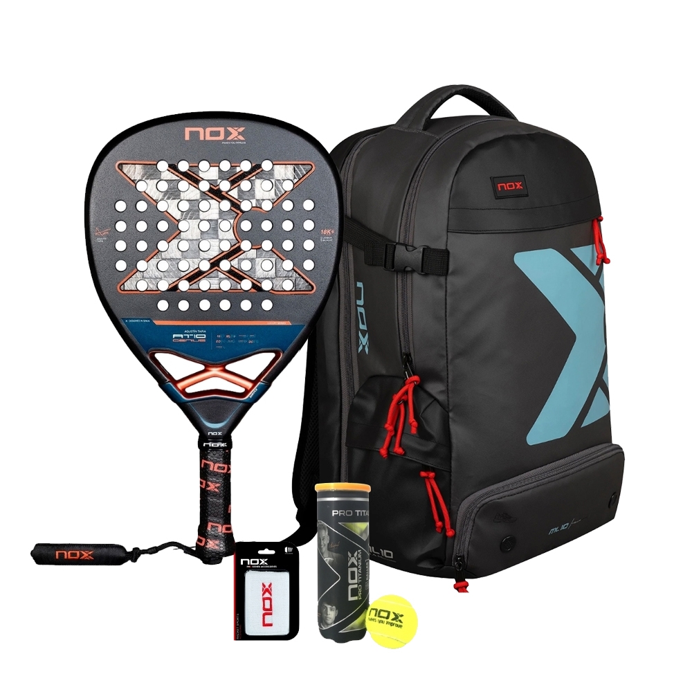 NOX AT10 Luxury GENIUS ATTACK 18K 2025 Padel Racket + Nox Luxury Open Series Backpack Padel Bag Combo