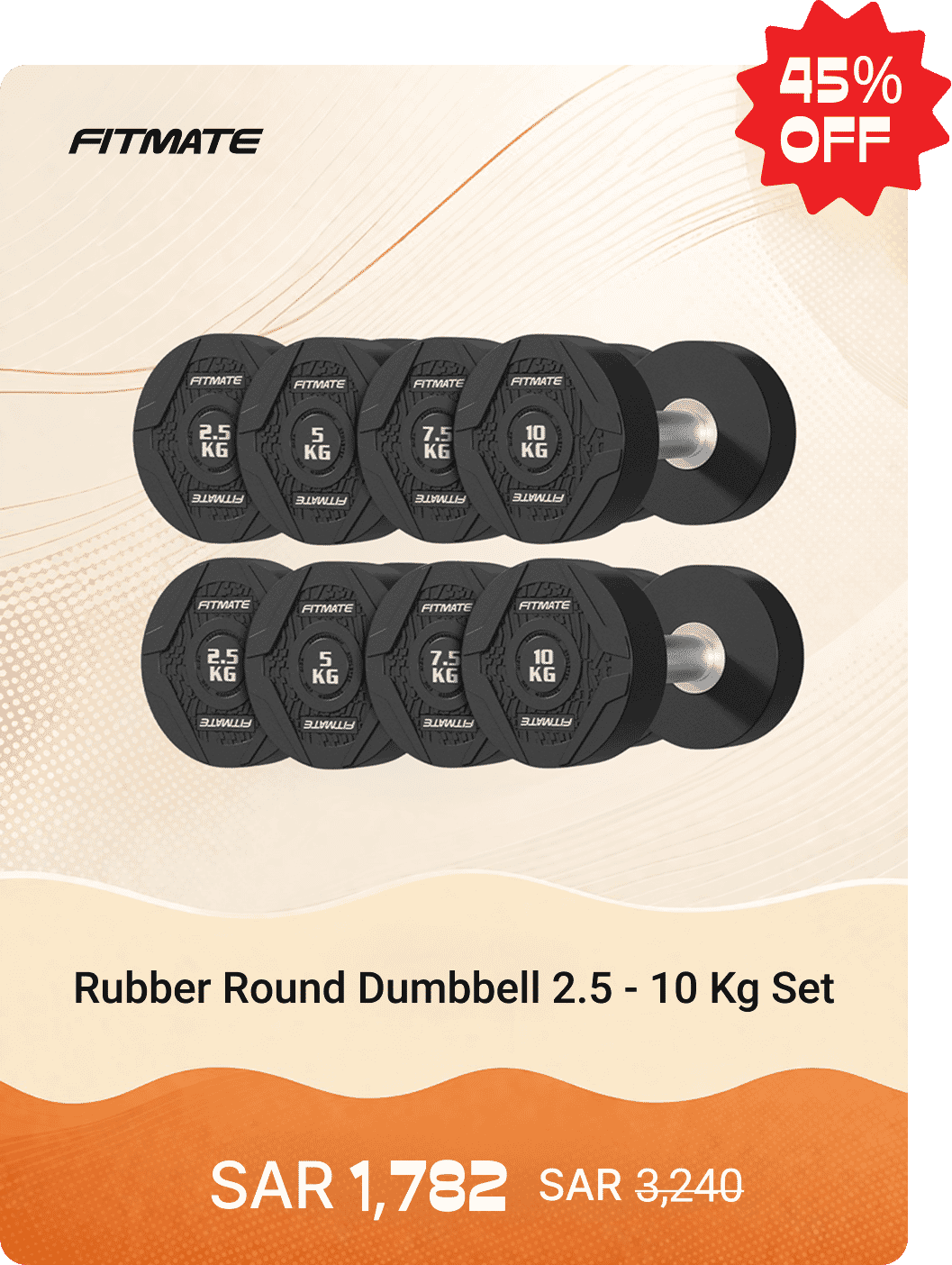 Fitmate Rubber Round Dumbbell 2.5 - 10 Kg Set